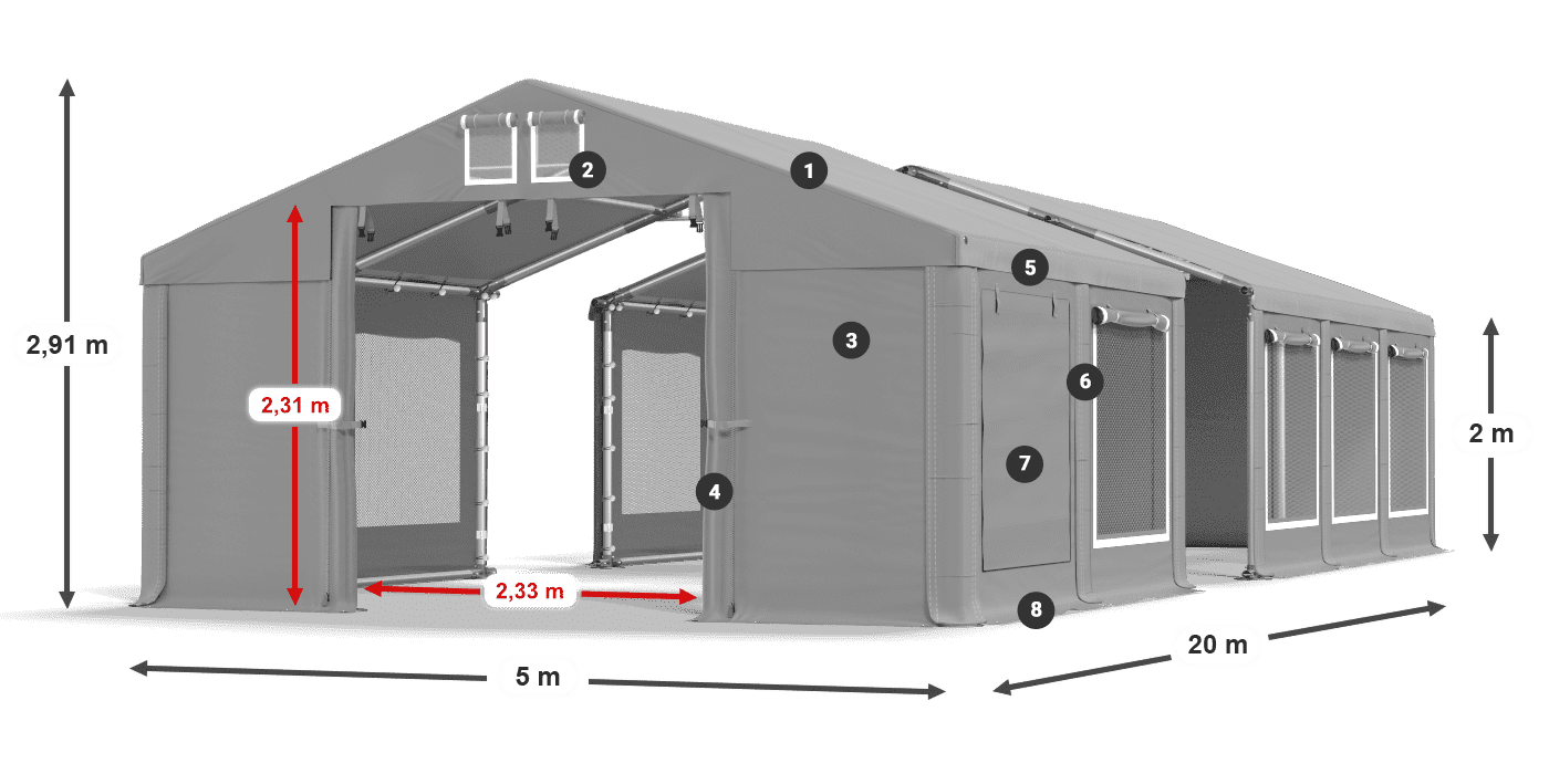 Dach: FR 620 PVC Wände: SD 500 PVC 2m Legende