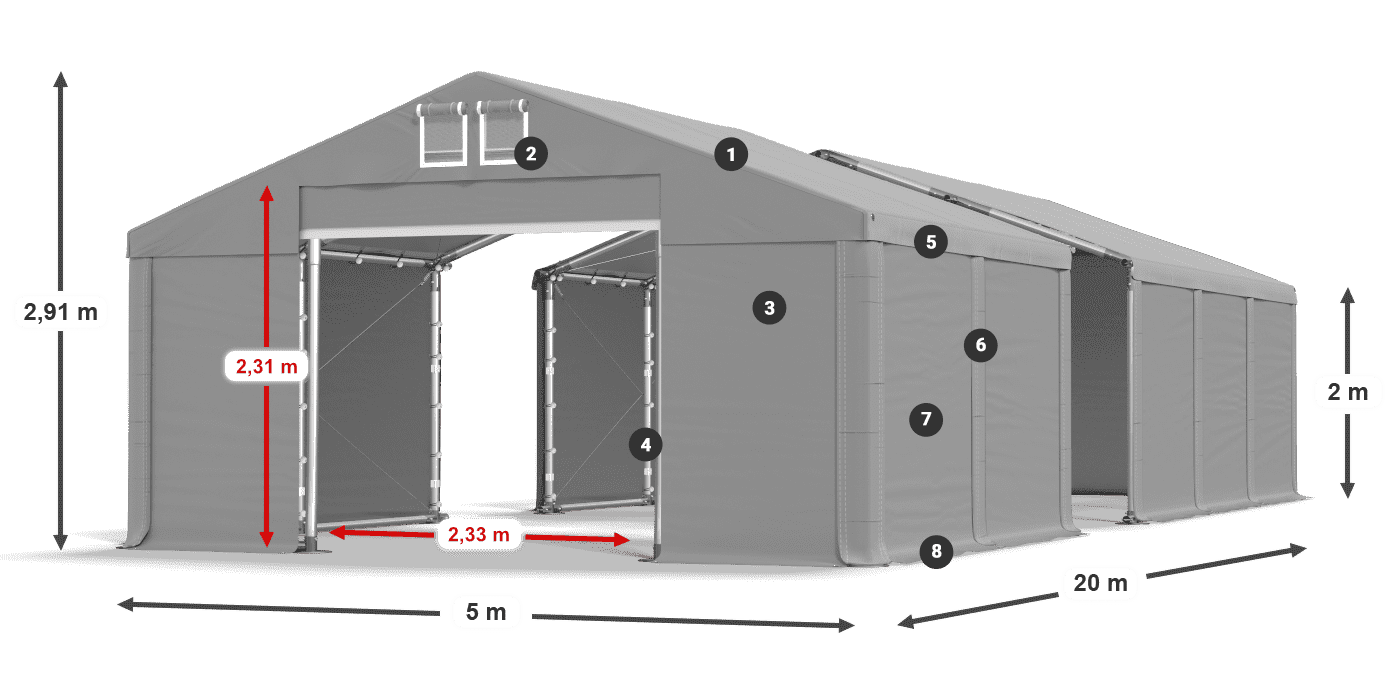 Dach: MS 580 PVC Wände: FR M 620 PVC 2m Legende