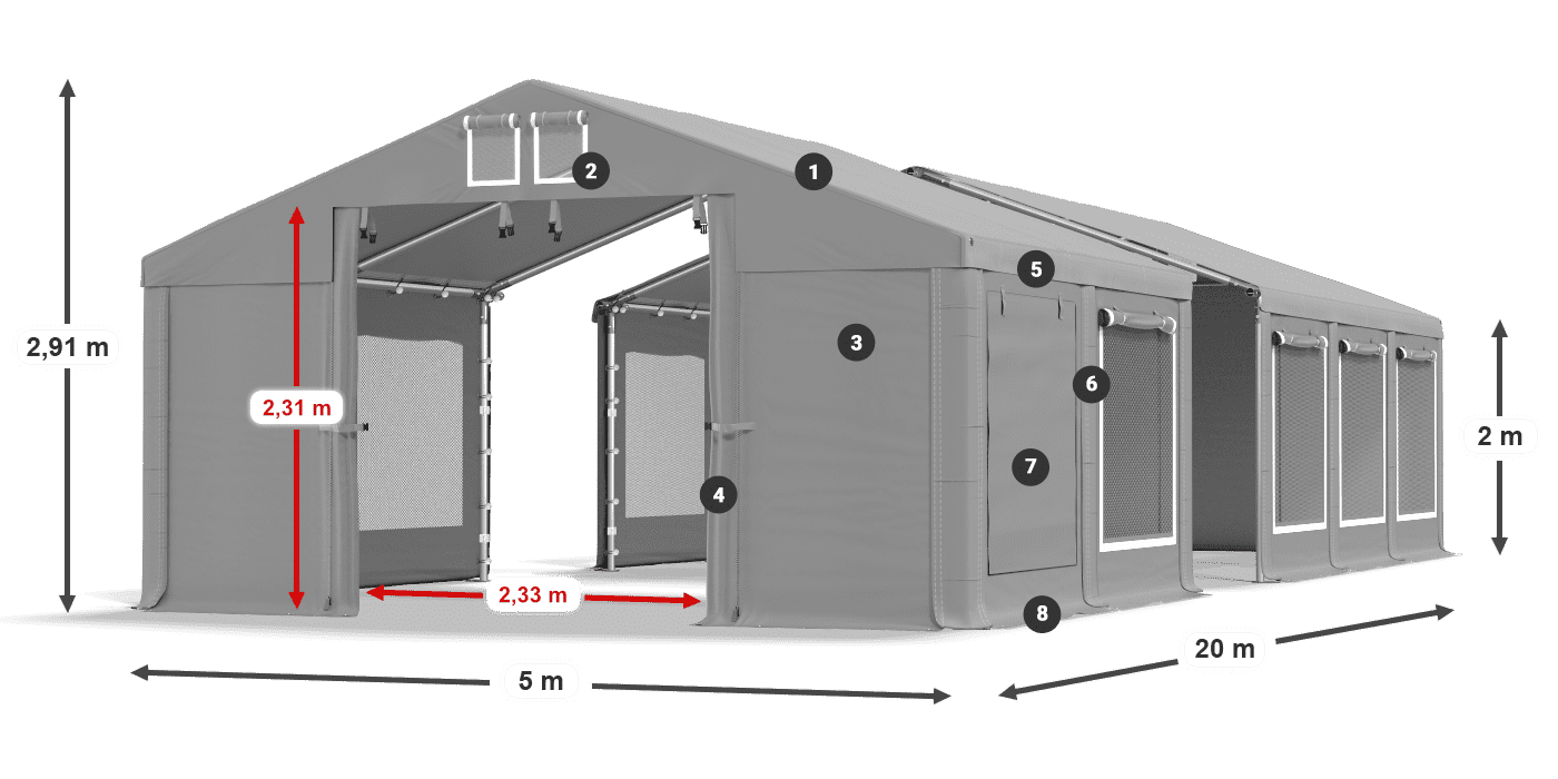 Dach: MS 580 PVC Wände: SD M 500 PVC 2m Legende