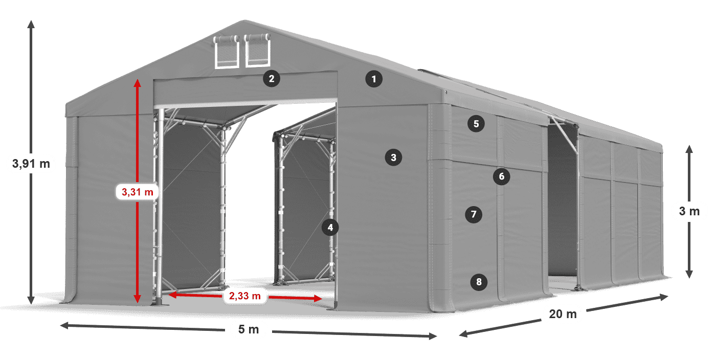 Dach: FR 620 PVC Wände: MS 580 PVC 3m Legende