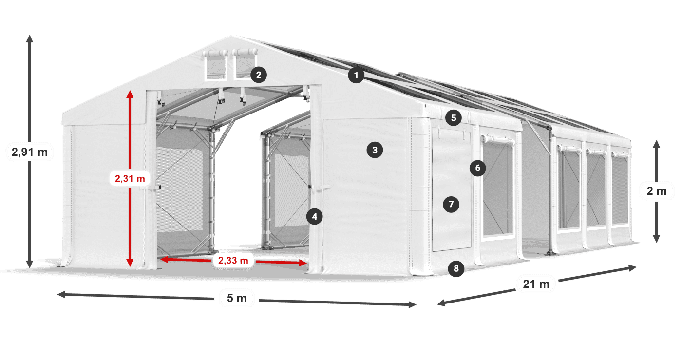 Dach: MS T 580 PVC Wände: SDM 500 PVC 2m Legende