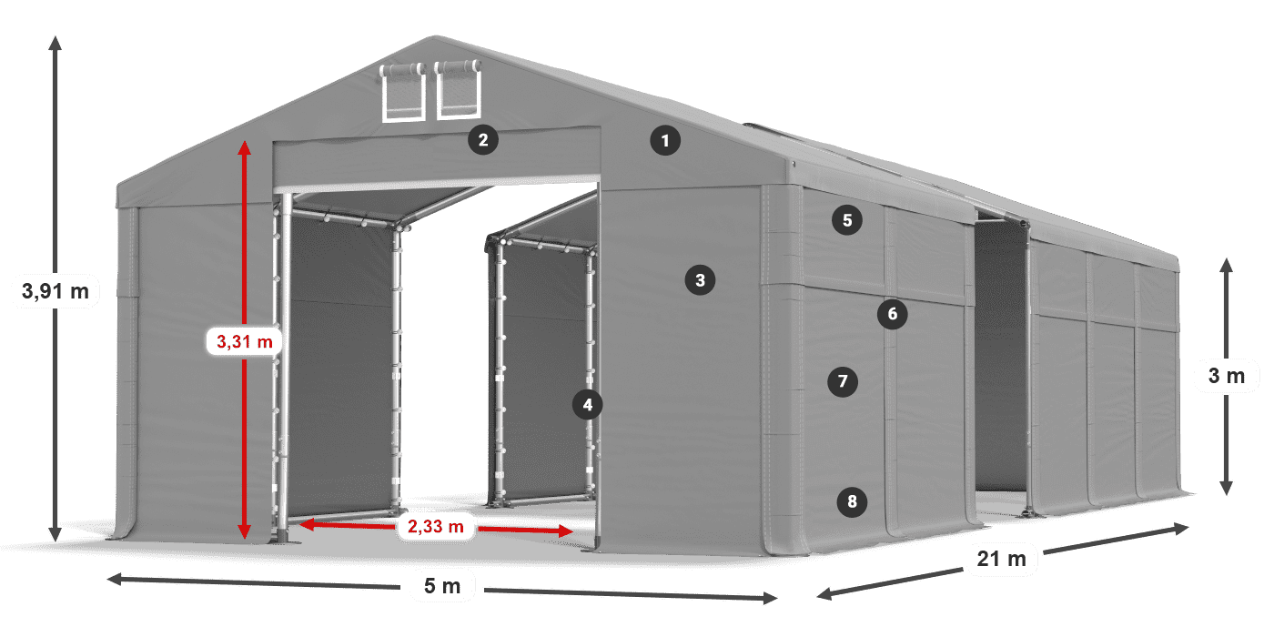 Dach: FR 620 PVC Wände: SD 500 PVC 3m Legende