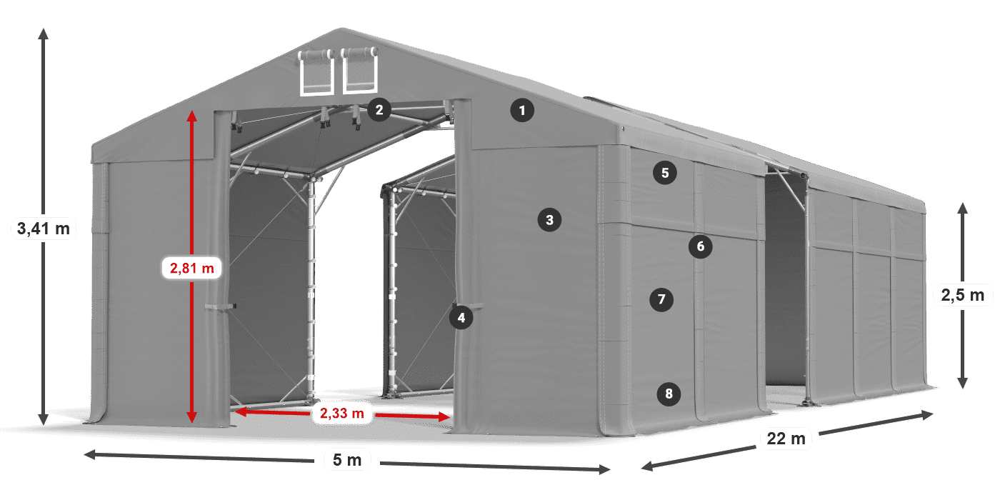 Dach: SD 560 PVC Wände: FR 620 PVC Legende 2,5 m