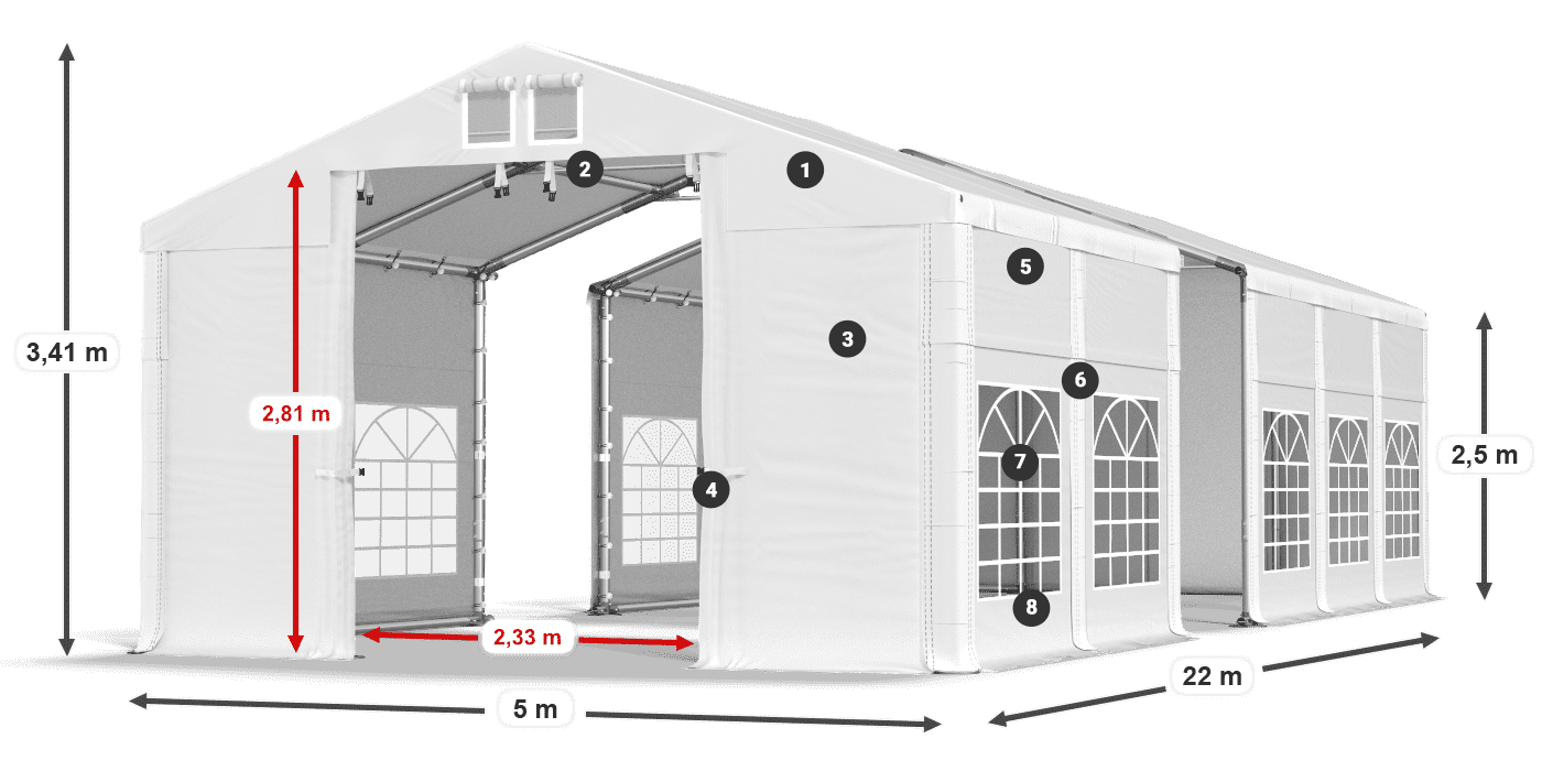 Dach: SD 560 PVC Wände: FR 620 PVC Legende 2,5 m