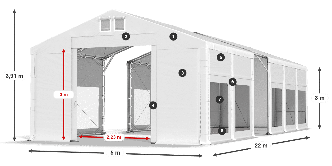 Dach: MS 580 PVC Wände: MS 580 PVC 3m Legende