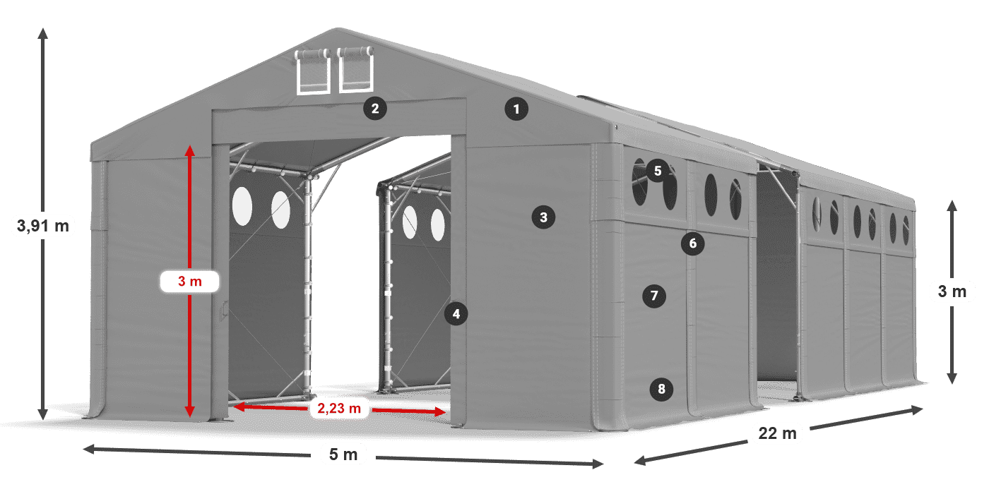 Dach: SD 560 PVC Wände: MS O 580 PVC Legende 3m