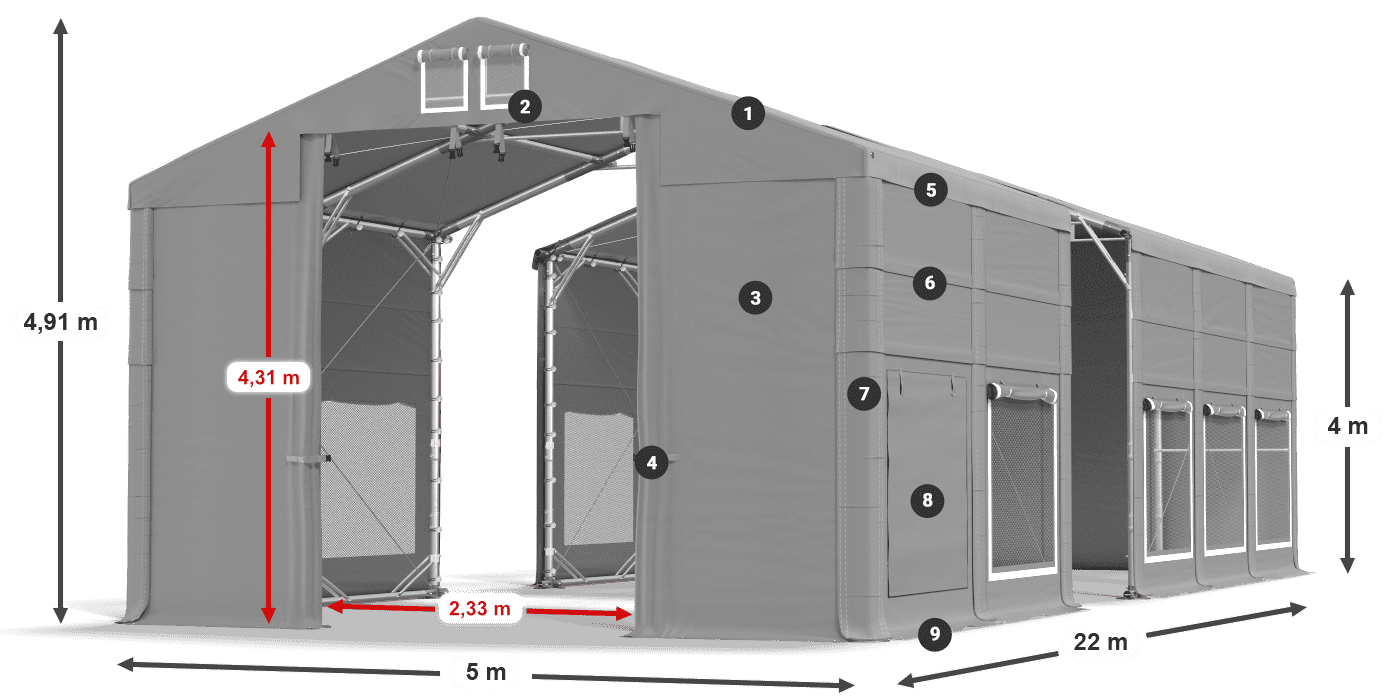 Dach: FR 620 PVC Wände: SD 500 PVC 4m Legende