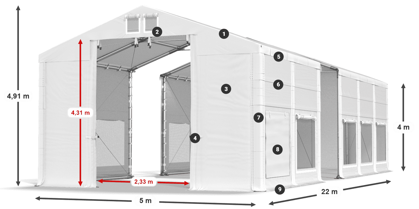 Dach: FR 620 PVC Wände: SD 500 PVC 4m Legende