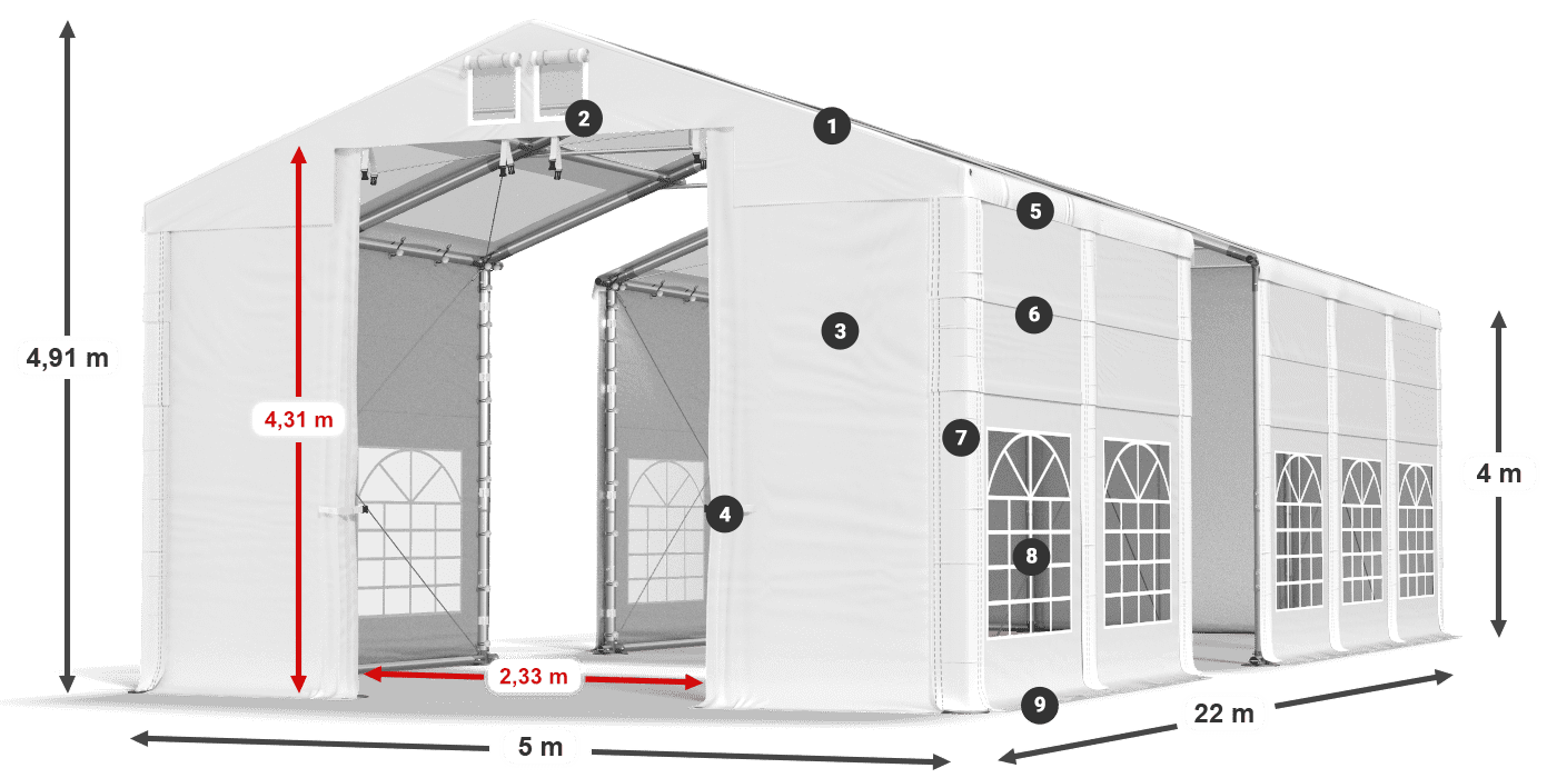 Dach: MS T 580 PVC Wände: SD 500 I PVC 4m Legende