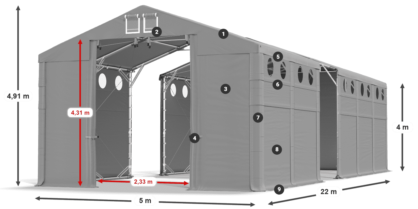 Dach: SD 560 PVC Wände: MS O 580 PVC Legende 4m