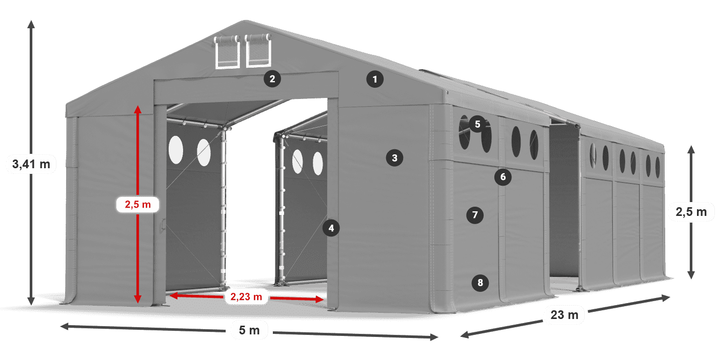 Dach: FR 620 PVC Wände: SD O 500 PVC 2,5 m Legende