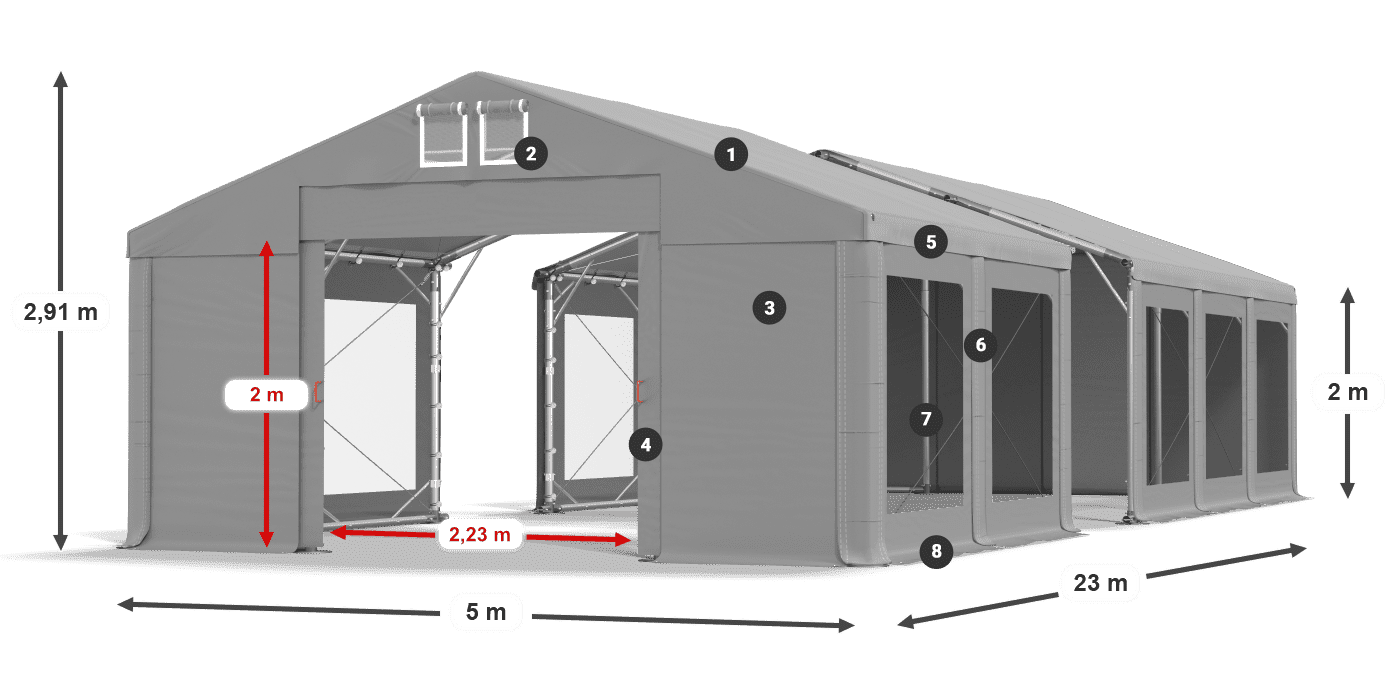 Dach: FR 620 PVC Wände: MS 580 PVC 2m Legende