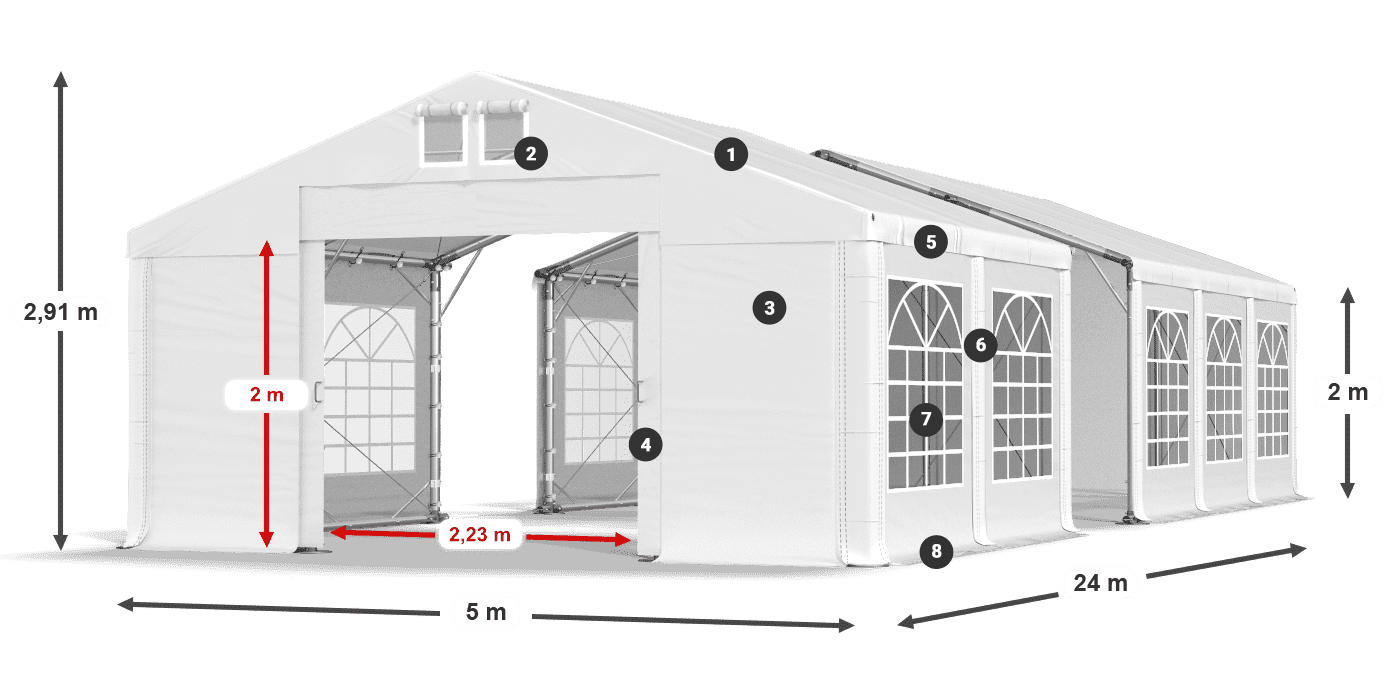 Dach: SD 560 PVC Wände: FR 620 PVC Legende 2m