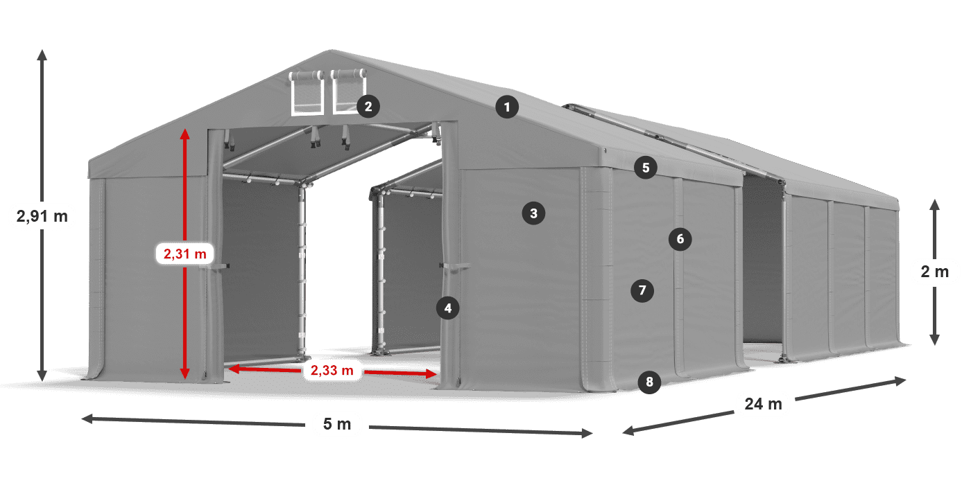 Dach: SD 560 PVC Wände: FR 620 PVC Legende 2m