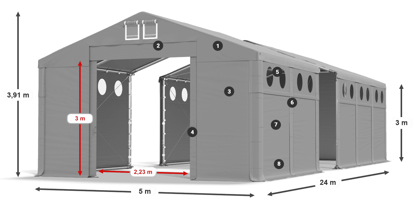 Dach: SD 560 PVC Wände: FR O 620 PVC Legende 3m