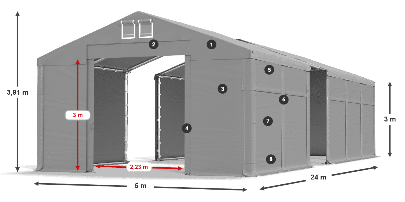 Dach: SD 560 PVC Wände: MS 580 PVC Legende 3m