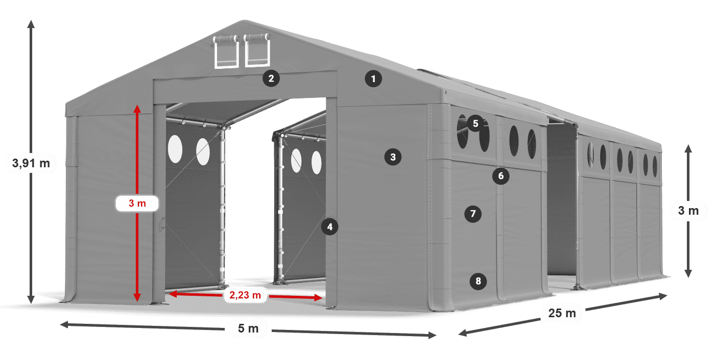 Dach: MS 580 PVC Wände: SD O 500 PVC 3m Legende