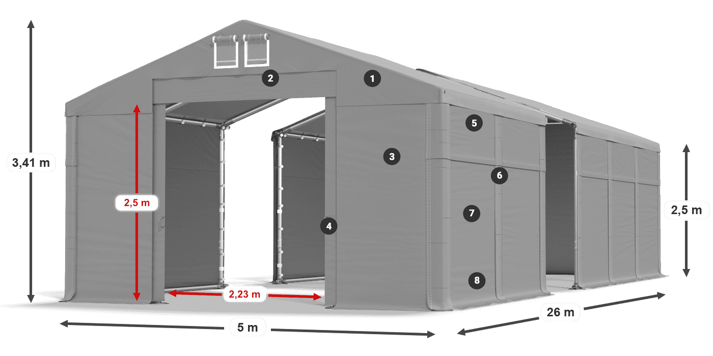 Dach: FR 620 PVC Wände: MS 580 PVC 2,5 m Legende