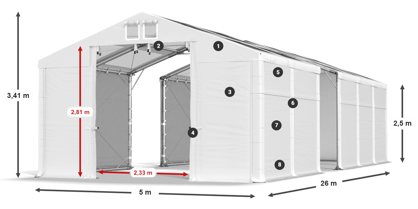 Dach: MS T 580 PVC Wände: SD 500 PVC 2,5 m Legende