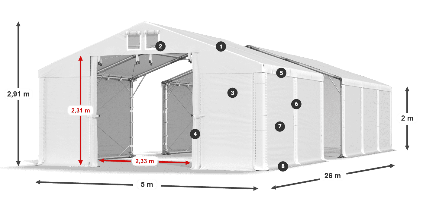 Dach: MS 580 PVC Wände: SD 500 PVC 2m Legende