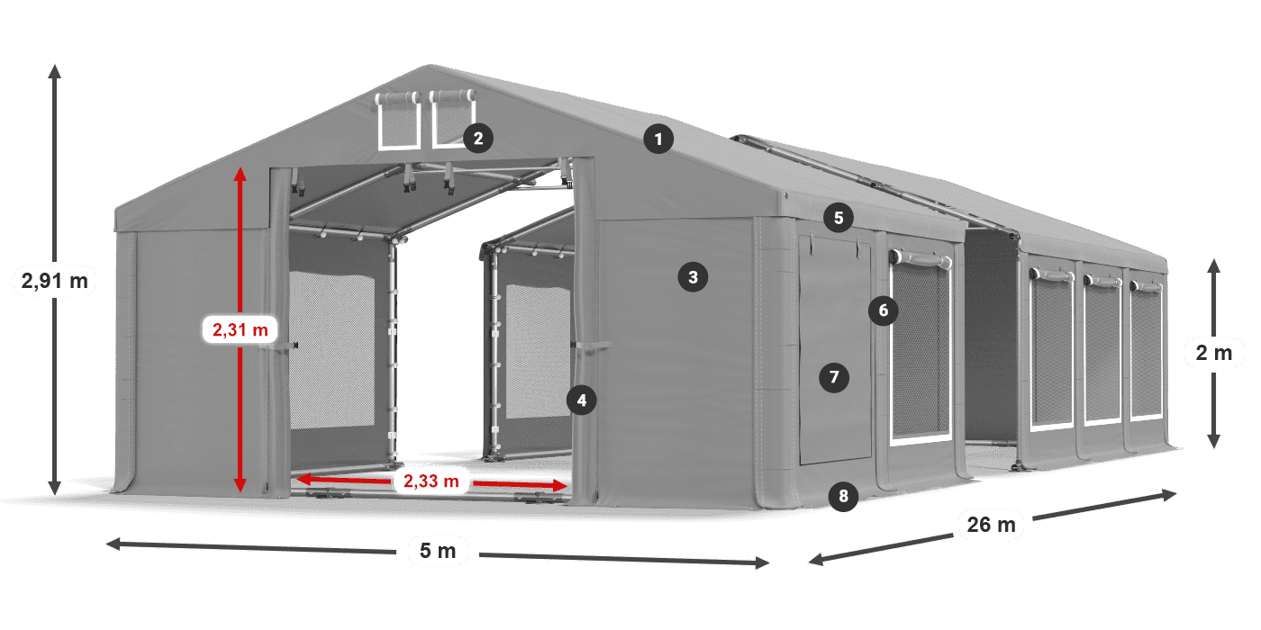 Dach: MS 580 PVC Wände: SD M 500 PVC 2m Legende