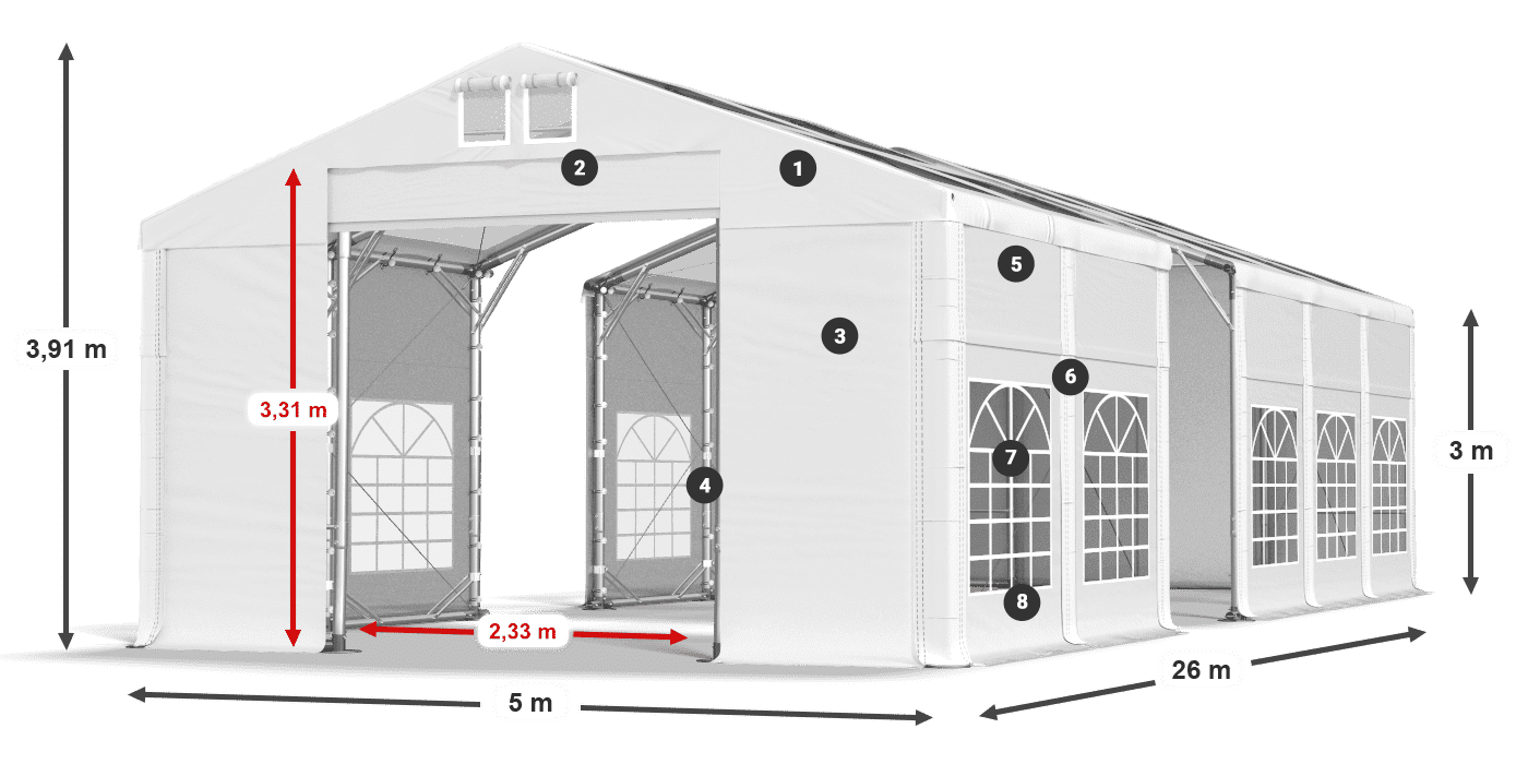 Dach: MS T 580 PVC Wände: FR 620 PVC 3m Legende