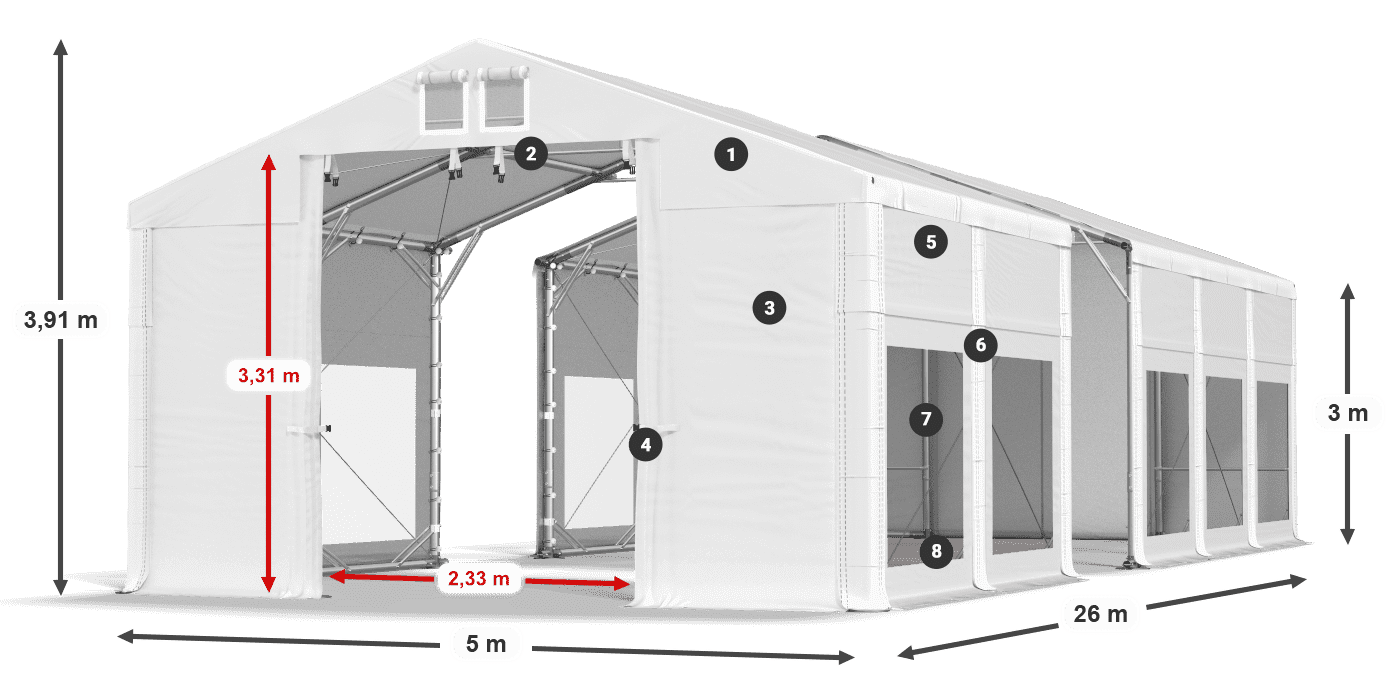 Dach: MS 580 PVC Wände: MS 580 PVC 3m Legende