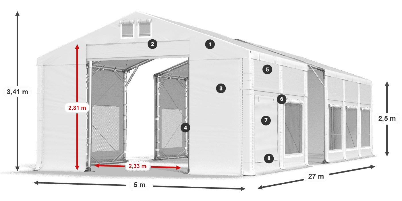 Dach: MS 580 PVC Wände: SD M 500 PVC 2,5 m Legende