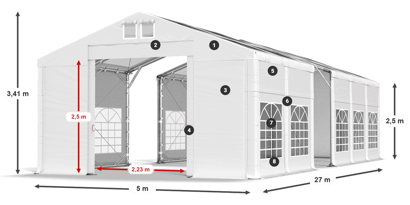 Dach: MS 580 PVC Wände: SD 500 PVC 2,5 m Legende