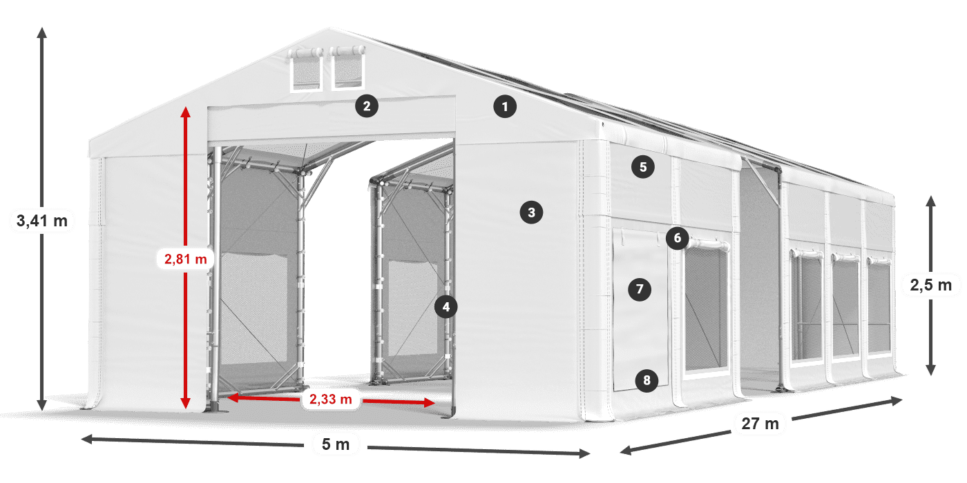Dach: MS T 580 PVC Wände: SD M 500 PVC 2,5 m Legende