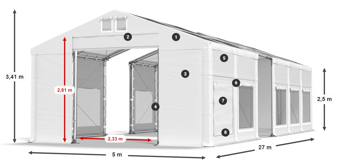 Dach: MS T 580 PVC Wände: SD M 500 PVC 2,5 m Legende