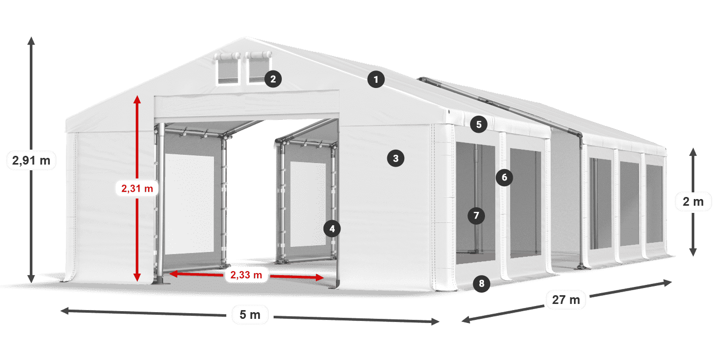 Dach: MS 580 PVC Wände: MS 580 PVC 2m Legende