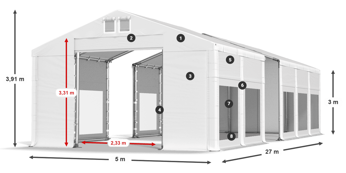 Dach: FR 620 PVC Wände: MS 580 PVC 3m Legende