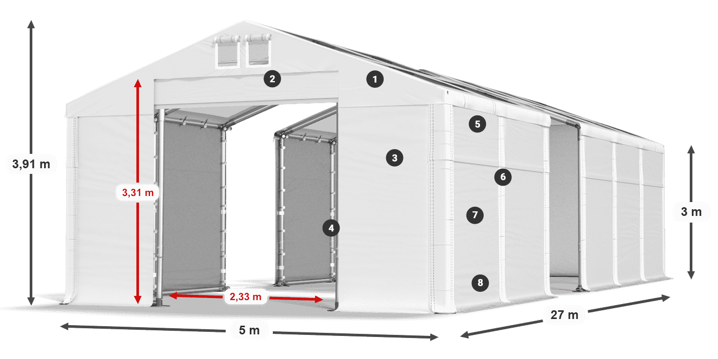 Dach: MS T 580 PVC Wände: FR 620 PVC 3m Legende