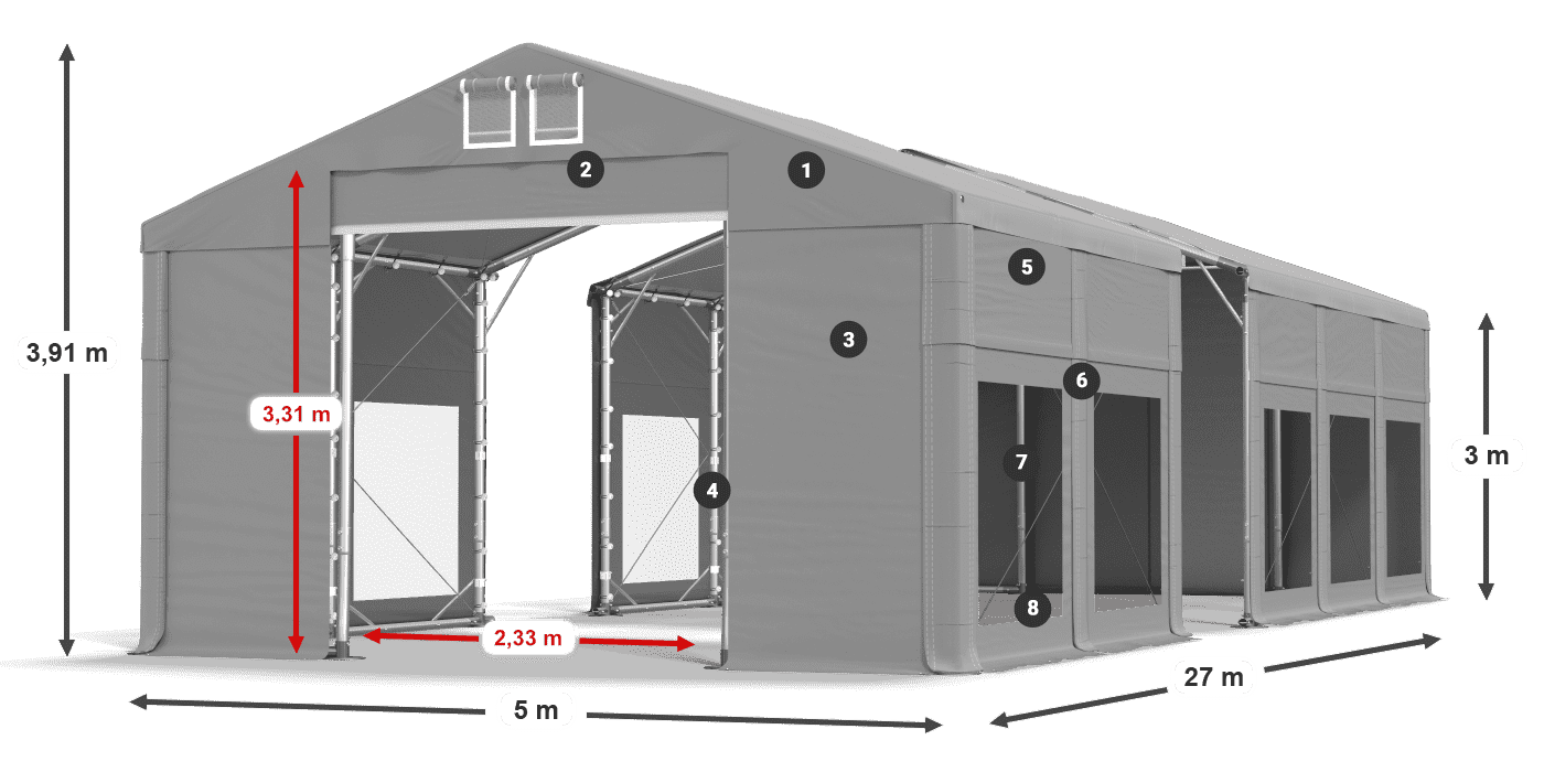Dach: MS 580 PVC Wände: MS 580 PVC 3m Legende