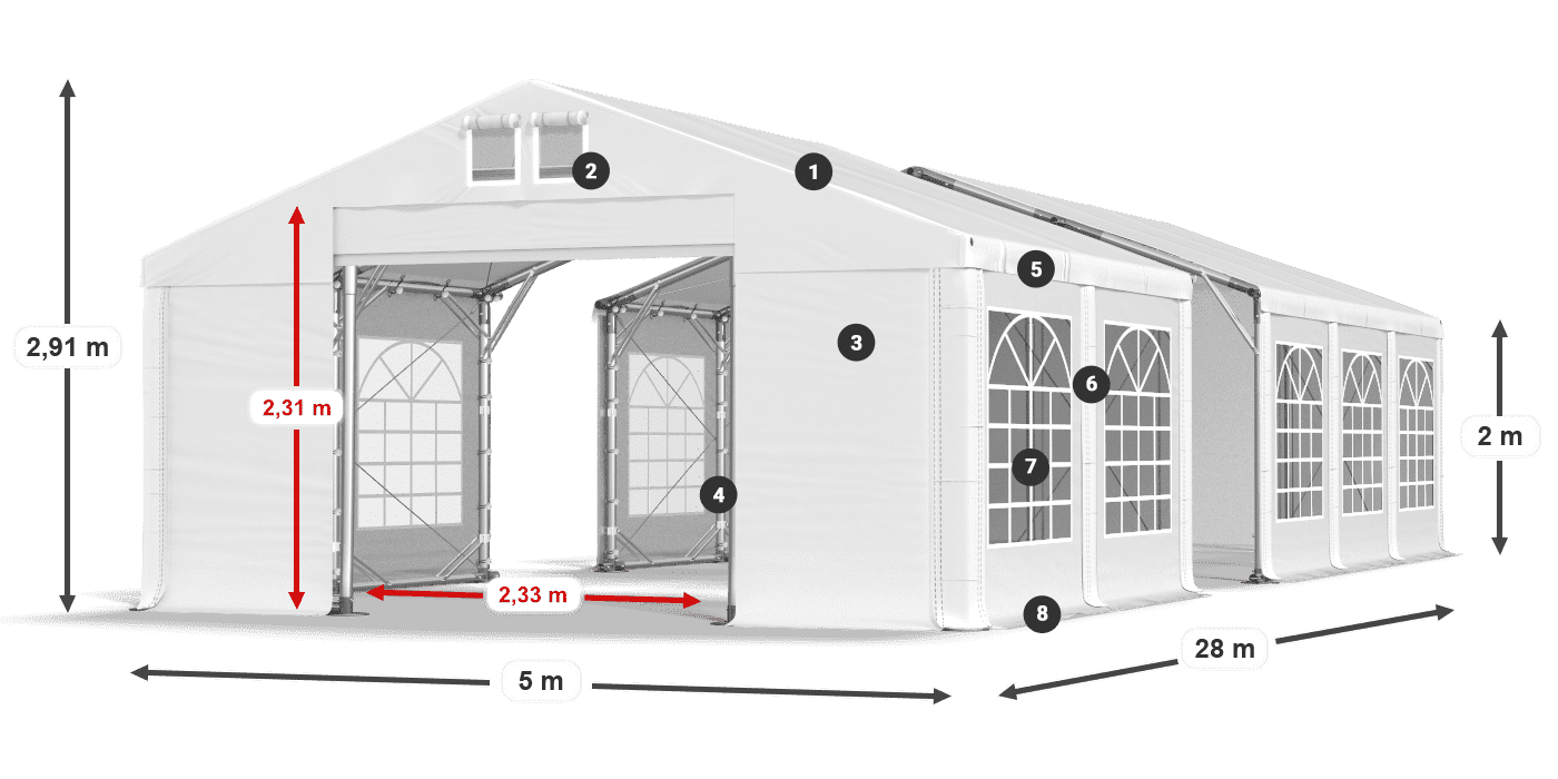 Dach: FR 620 PVC Wände: SD 500 PVC 2m Legende