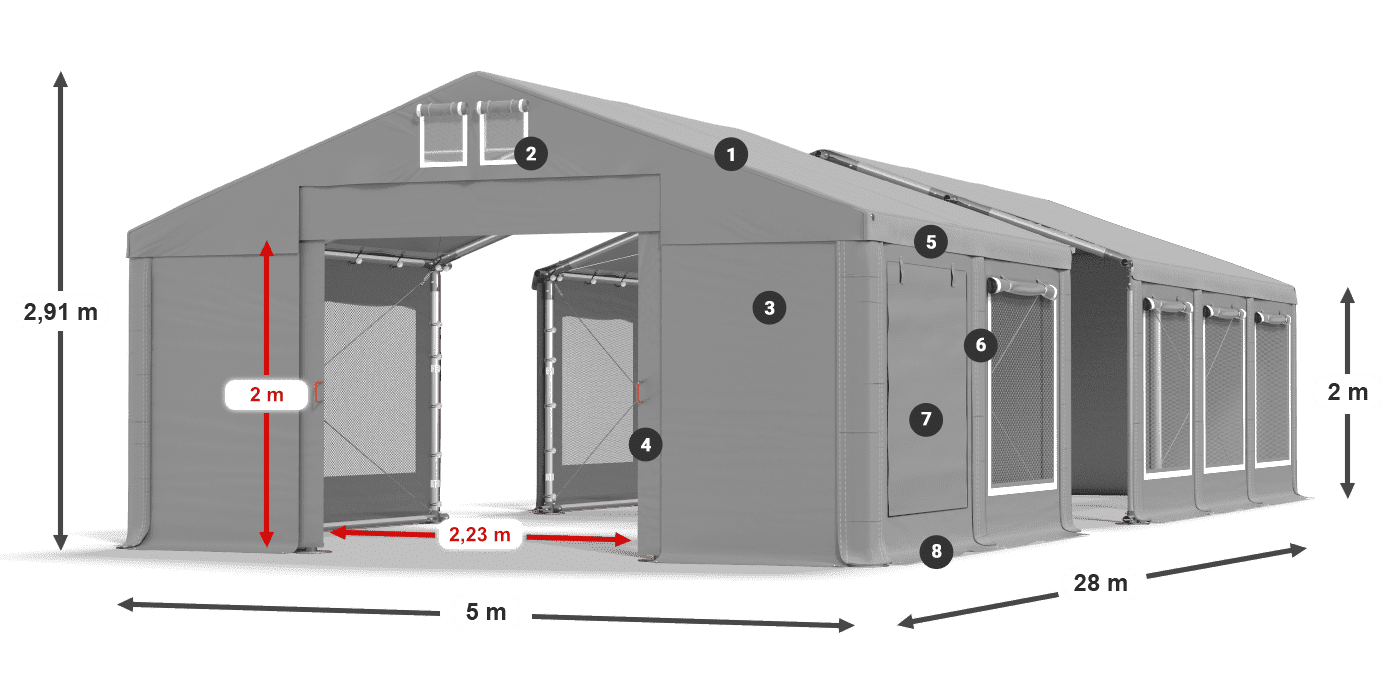 Dach: FR 620 PVC Wände: SD 500 PVC 2m Legende