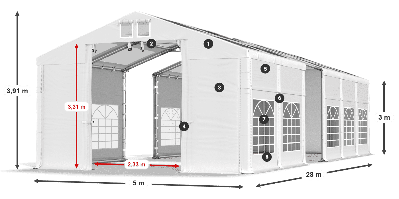 Dach: MS T 580 PVC Wände: FR 620 PVC 3m Legende