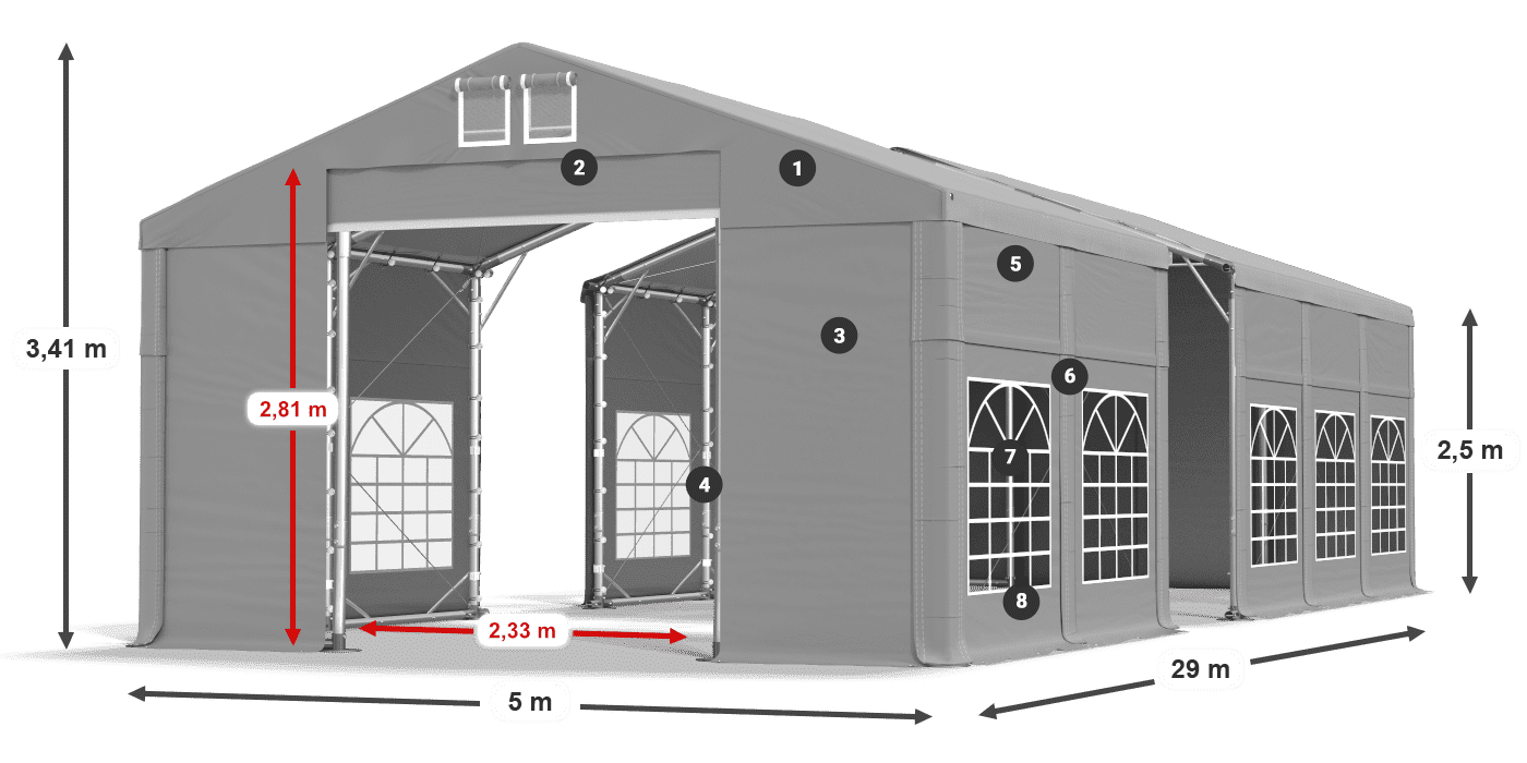 Dach: FR 620 PVC Wände: SD 500 PVC 2,5 m Legende