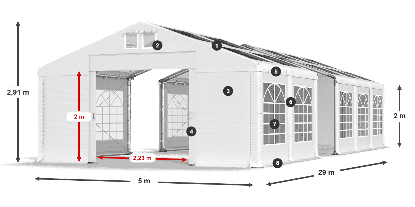 Dach: MS T 580 PVC Wände: FR 620 PVC 2m Legende