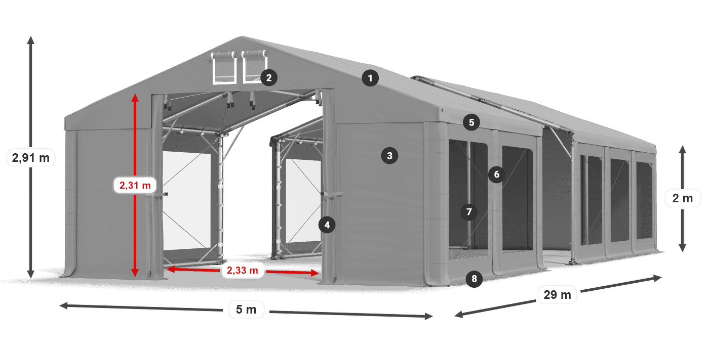 Dach: MS 580 PVC Wände: MS 580 PVC 2m Legende