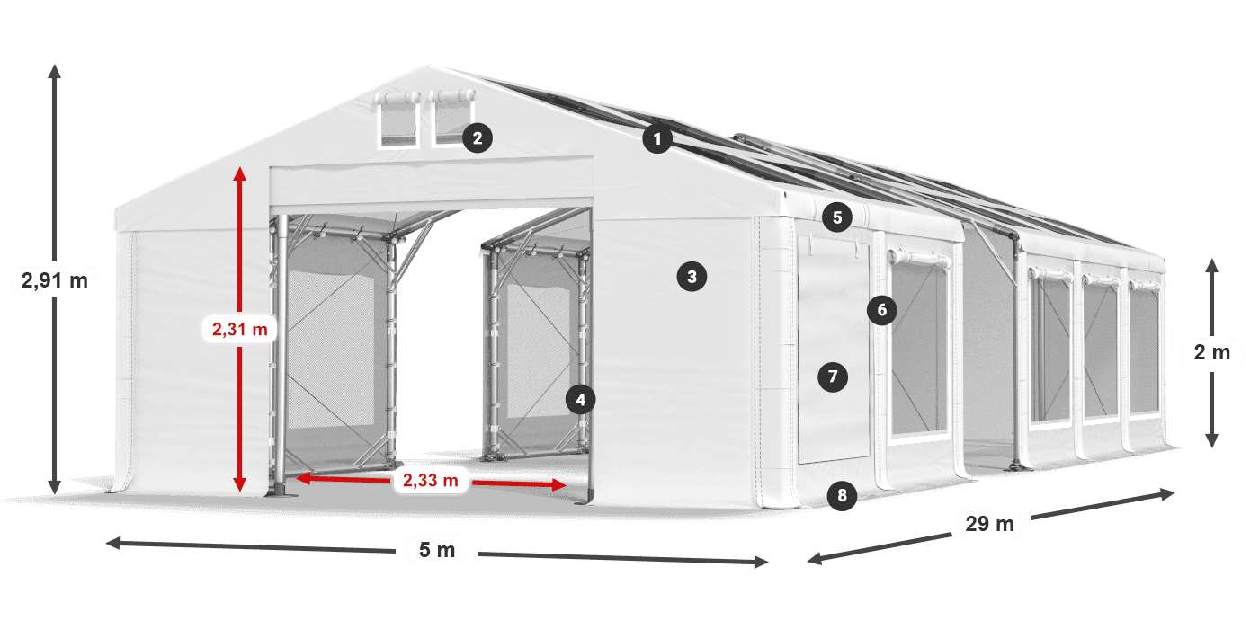 Dach: MS T 580 PVC Wände: SDM 500 PVC 2m Legende