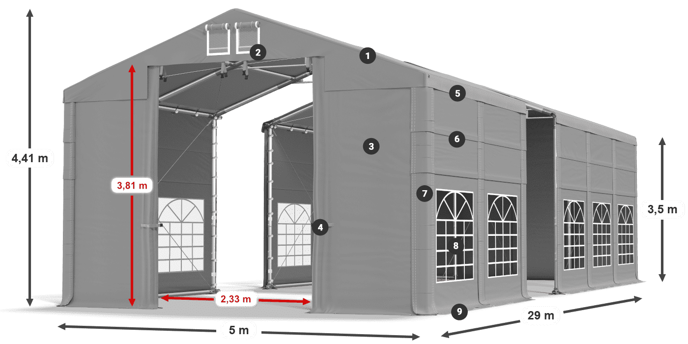 Dach: FR 620 PVC Wände: SD 500 PVC 3,5 m Legende