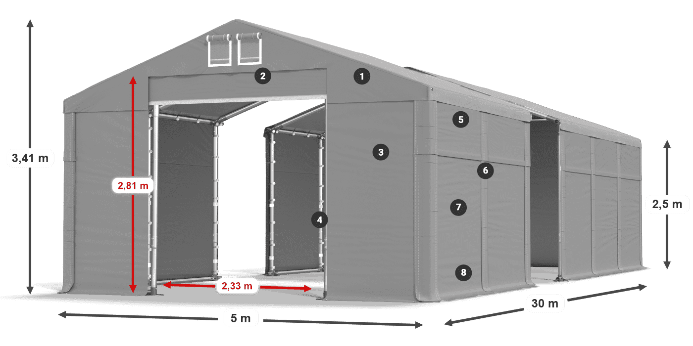 Dach: FR 620 PVC Wände: SD 500 PVC 2,5 m Legende