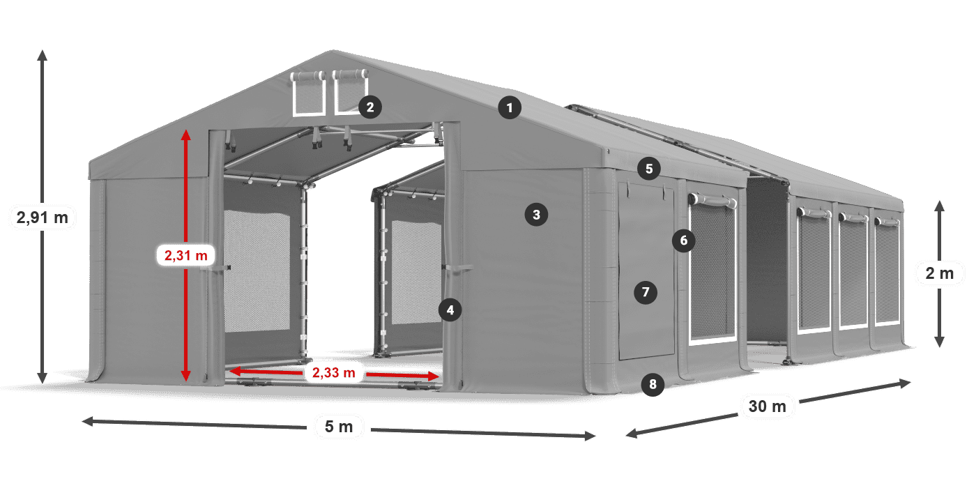 Dach: MS 580 PVC Wände: SD M 500 PVC 2m Legende