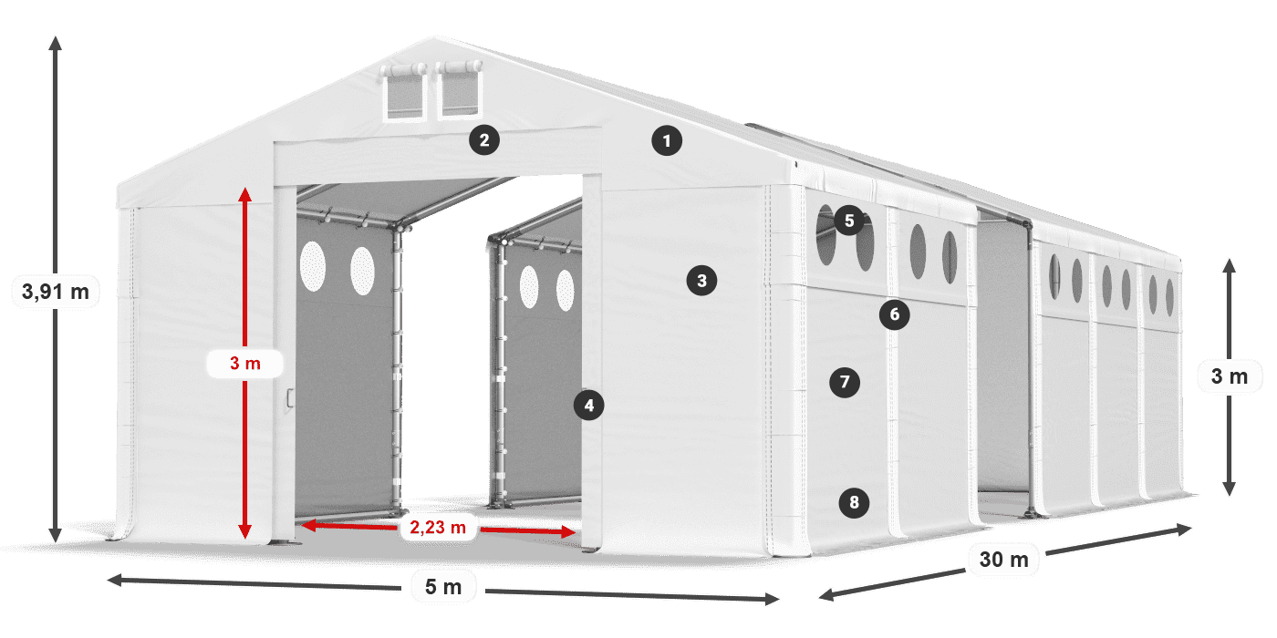 Dach: SD 560 PVC Wände: MS O 580 PVC Legende 3m