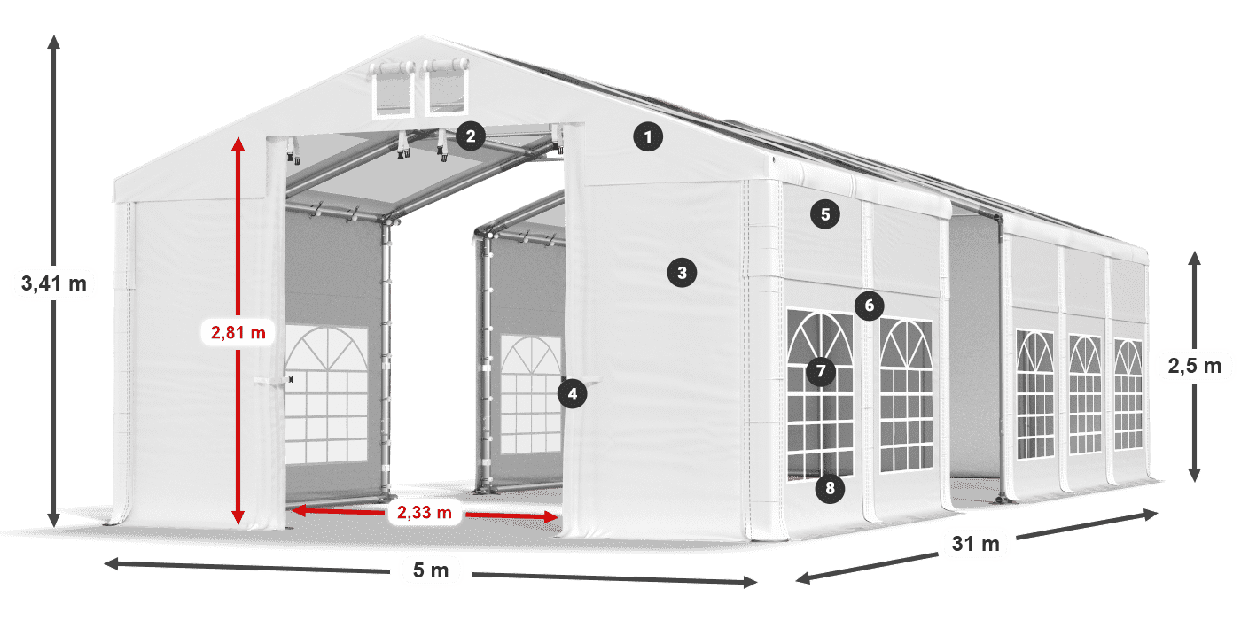 Dach: MS 580 PVC Wände: SD 500 PVC 2,5 m Legende