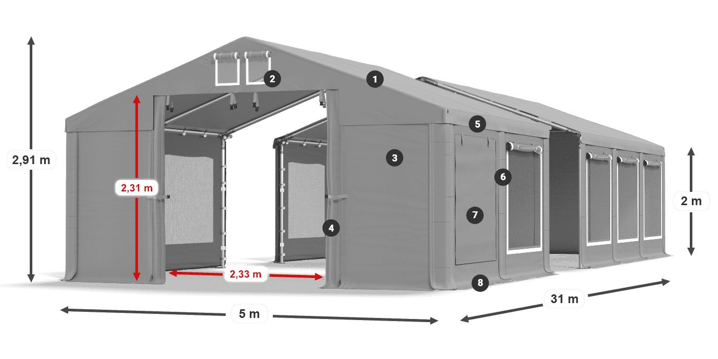 Dach: FR 620 PVC Wände: SD 500 PVC 2m Legende