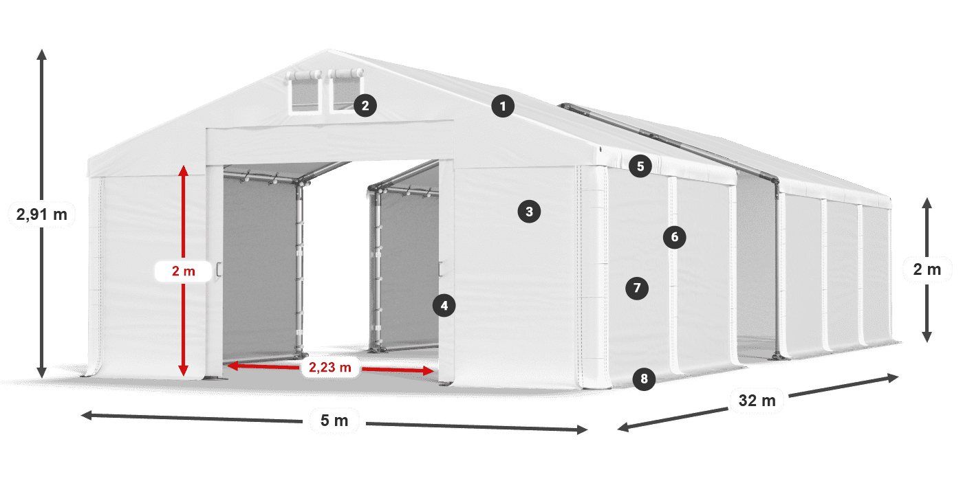 Dach: SD 560 PVC Wände: FR 620 PVC Legende 2m