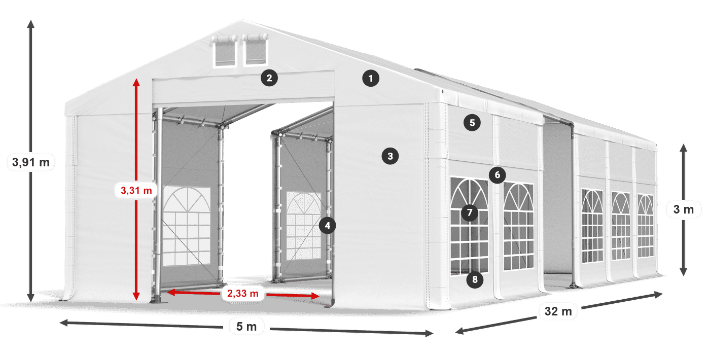 Dach: MS 580 PVC Wände: FR 620 PVC 3m Legende